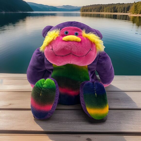 Other - Vintage Stuffins Plush 2000 Purple Ape Monkey Bear Neon Pink Pillow Pal Stuffed